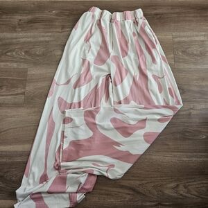 Elegant Pink and White Wide Leg Pants